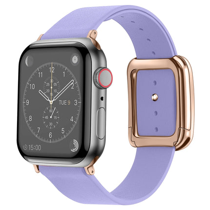 Rose Gold Square Buckle Microfiber Leather Watch Band For Apple Watch Ultra 49mm&Watch Ultra 2 49mm / Series 9&8&7 45mm / SE 3&SE 2&6&SE&5&4 44mm / 3&2&1 42mm(Purple)-garmade.com