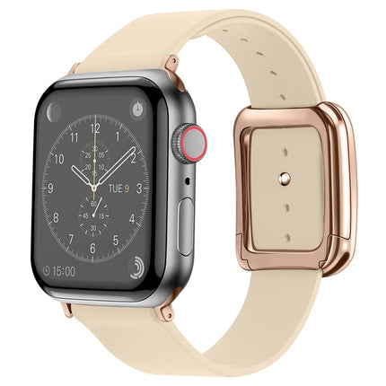 Rose Gold Square Buckle Microfiber Leather Watch Band For Apple Watch Ultra 49mm&Watch Ultra 2 49mm / Series 9&8&7 45mm / SE 3&SE 2&6&SE&5&4 44mm / 3&2&1 42mm(Apricot)-garmade.com