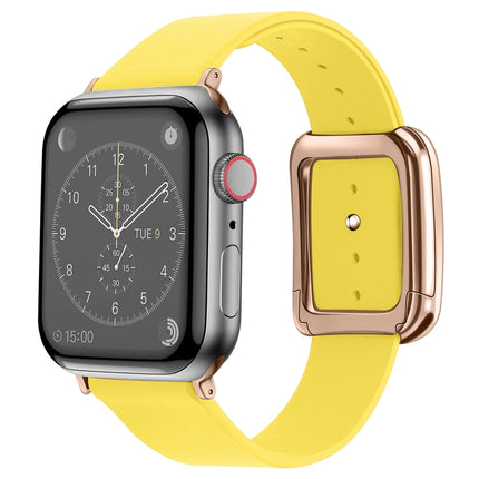 Rose Gold Square Buckle Microfiber Leather Watch Band For Apple Watch Ultra 49mm&Watch Ultra 2 49mm / Series 9&8&7 45mm / SE 3&SE 2&6&SE&5&4 44mm / 3&2&1 42mm(Yellow)-garmade.com
