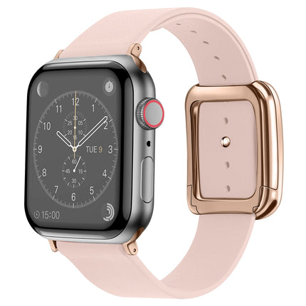 Rose Gold Square Buckle Microfiber Leather Watch Band For Apple Watch Ultra 49mm&Watch Ultra 2 49mm / Series 9&8&7 45mm / SE 3&SE 2&6&SE&5&4 44mm / 3&2&1 42mm(Pink)-garmade.com