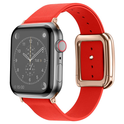 Rose Gold Square Buckle Microfiber Leather Watch Band For Apple Watch Ultra 49mm&Watch Ultra 2 49mm / Series 9&8&7 45mm / SE 3&SE 2&6&SE&5&4 44mm / 3&2&1 42mm(Red)-garmade.com