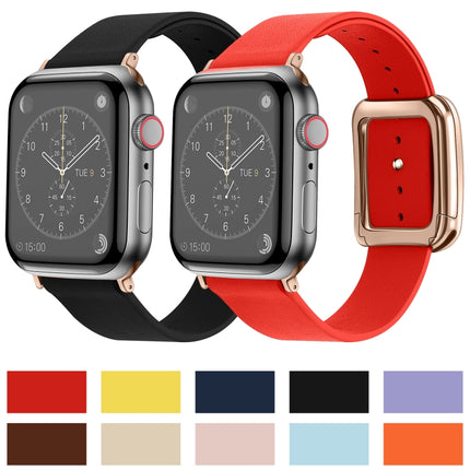 Rose Gold Square Buckle Microfiber Leather Watch Band For Apple Watch Ultra 49mm&Watch Ultra 2 49mm / Series 9&8&7 45mm / SE 3&SE 2&6&SE&5&4 44mm / 3&2&1 42mm(Red)-garmade.com
