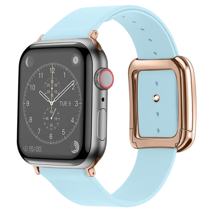 Rose Gold Square Buckle Microfiber Leather Watch Band For Apple Watch Series 9&8&7 41mm / SE 3&SE 2&6&SE&5&4 40mm / 3&2&1 38mm(Sky Blue)-garmade.com