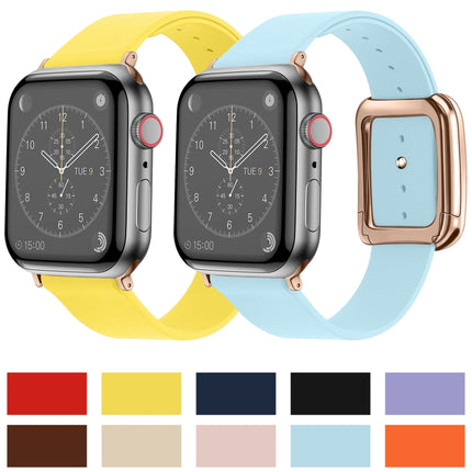 Rose Gold Square Buckle Microfiber Leather Watch Band For Apple Watch Series 9&8&7 41mm / SE 3&SE 2&6&SE&5&4 40mm / 3&2&1 38mm(Sky Blue)-garmade.com