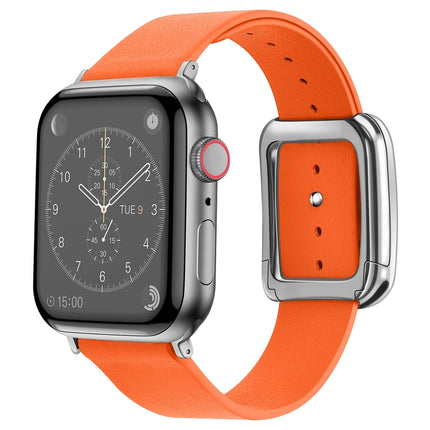 Silver Square Buckle Microfiber Leather Watch Band For Apple Watch Ultra 49mm&Watch Ultra 2 49mm / Series 9&8&7 45mm / SE 3&SE 2&6&SE&5&4 44mm / 3&2&1 42mm(Orange)-garmade.com