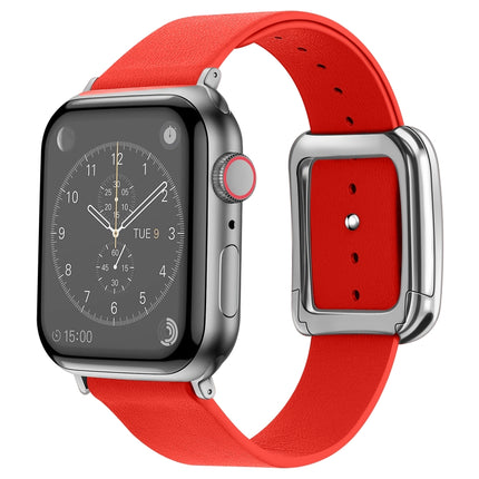 Silver Square Buckle Microfiber Leather Watch Band For Apple Watch Ultra 49mm&Watch Ultra 2 49mm / Series 9&8&7 45mm / SE 3&SE 2&6&SE&5&4 44mm / 3&2&1 42mm(Red)-garmade.com