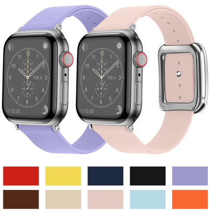 Silver Square Buckle Microfiber Leather Watch Band For Apple Watch Ultra 49mm&Watch Ultra 2 49mm / Series 9&8&7 45mm / SE 3&SE 2&6&SE&5&4 44mm / 3&2&1 42mm(Purple)-garmade.com