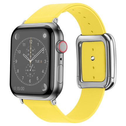 Silver Square Buckle Microfiber Leather Watch Band For Apple Watch Series 9&8&7 41mm / SE 3&SE 2&6&SE&5&4 40mm / 3&2&1 38mm(Yellow)-garmade.com