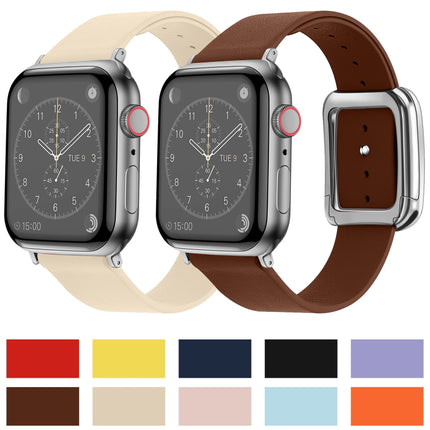 Silver Square Buckle Microfiber Leather Watch Band For Apple Watch Series 9&8&7 41mm / SE 3&SE 2&6&SE&5&4 40mm / 3&2&1 38mm(Apricot)-garmade.com