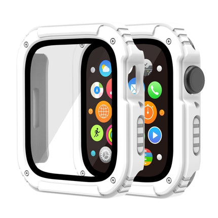 2 in 1 Screen Tempered Glass Film Protective Case For Apple Watch Series 9 / 8 / 7 45mm(White)-garmade.com