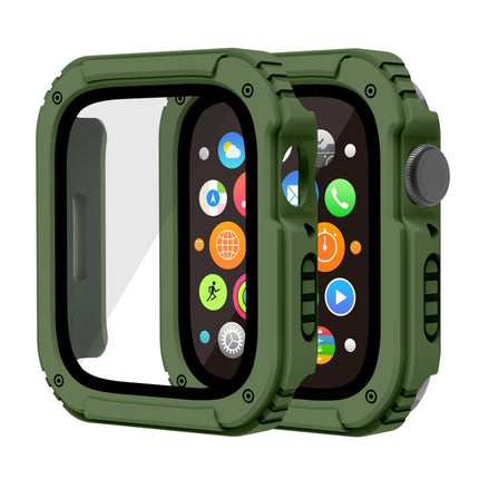 2 in 1 Screen Tempered Glass Film Protective Case For Apple Watch Series 9 / 8 / 7 45mm(Army Green)-garmade.com