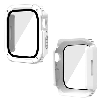 2 in 1 Screen Tempered Glass Film Protective Case For Apple Watch Series 9 / 8 / 7 41mm(White)-garmade.com