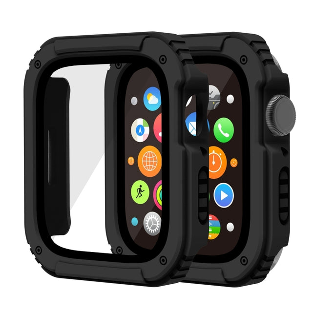 2 in 1 Screen Tempered Glass Film Protective Case For Apple Watch Series 6 / 5 / 4 / SE 44mm(Black)-garmade.com