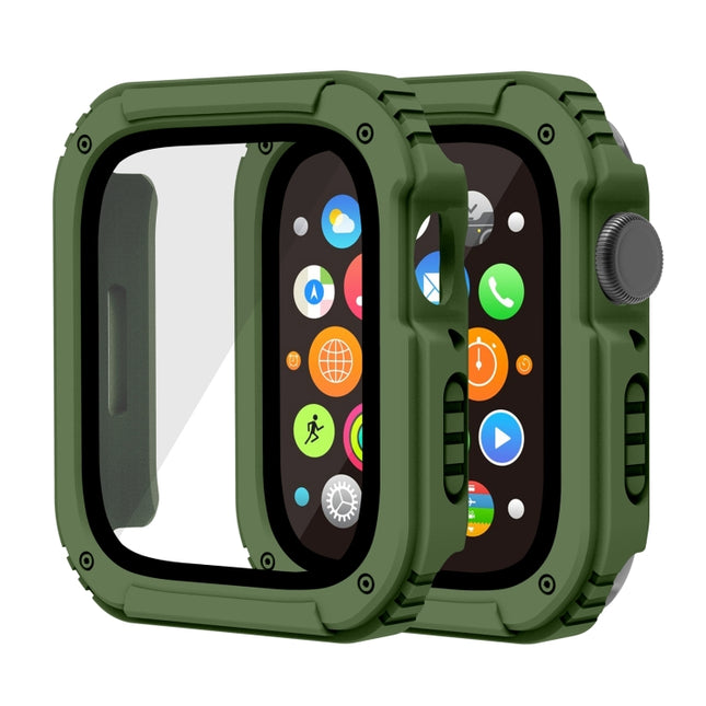 2 in 1 Screen Tempered Glass Film Protective Case For Apple Watch Series 6 / 5 / 4 / SE 44mm(Army Green)-garmade.com