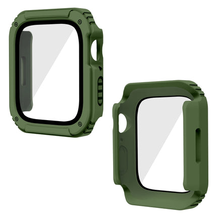 2 in 1 Screen Tempered Glass Film Protective Case For Apple Watch Series 6 / 5 / 4 / SE 44mm(Army Green)-garmade.com