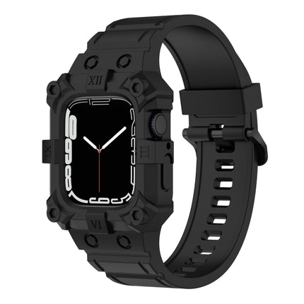 Integrated Silicone Watch Band For Apple Watch Series 8&7 45mm / SE 2&6&SE&5&4 44mm / 3&2&1 42mm(Black)-garmade.com