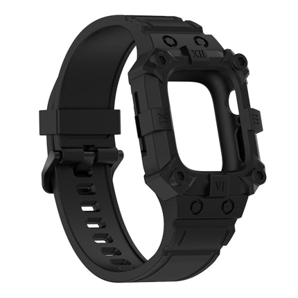 Integrated Silicone Watch Band For Apple Watch Series 8&7 45mm / SE 2&6&SE&5&4 44mm / 3&2&1 42mm(Black)-garmade.com