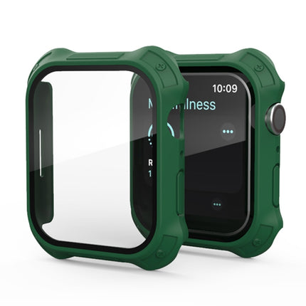 2 in 1 Frosted PC Frame + Screen Tempered Glass Film Protective Case For Apple Watch Series 9 / 8 / 7 45mm(Green)-garmade.com