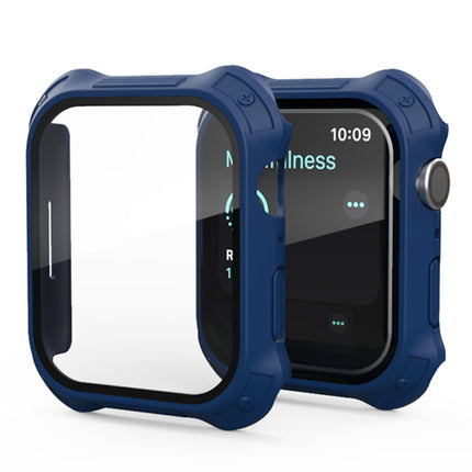 2 in 1 Frosted PC Frame + Screen Tempered Glass Film Protective Case For Apple Watch Series 9 / 8 / 7 45mm(Blue)-garmade.com