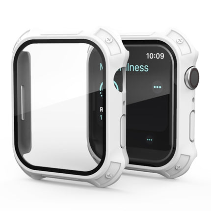 2 in 1 Frosted PC Frame + Screen Tempered Glass Film Protective Case For Apple Watch Series 9 / 8 / 7 45mm(White)-garmade.com