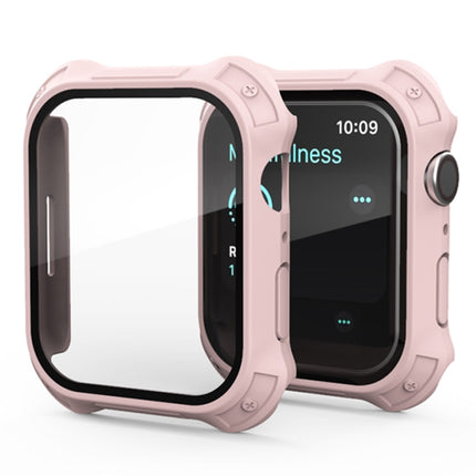 2 in 1 Frosted PC Frame + Screen Tempered Glass Film Protective Case For Apple Watch Series 9 / 8 / 7 41mm(Pink)-garmade.com