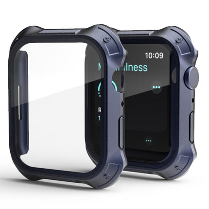 2 in 1 PC Frame + Screen Tempered Glass Film Protective Case For Apple Watch Series 9 / 8 / 7 45mm(Blue)-garmade.com