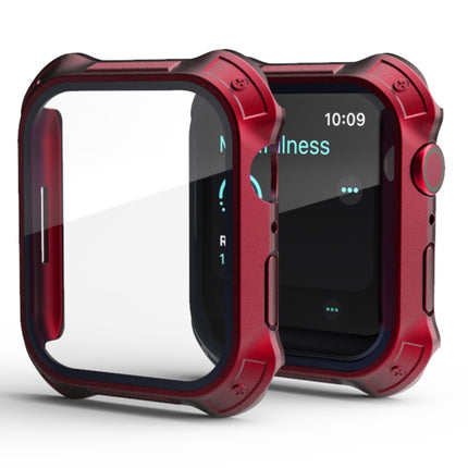 2 in 1 PC Frame + Screen Tempered Glass Film Protective Case For Apple Watch Series 9 / 8 / 7 45mm(Red)-garmade.com