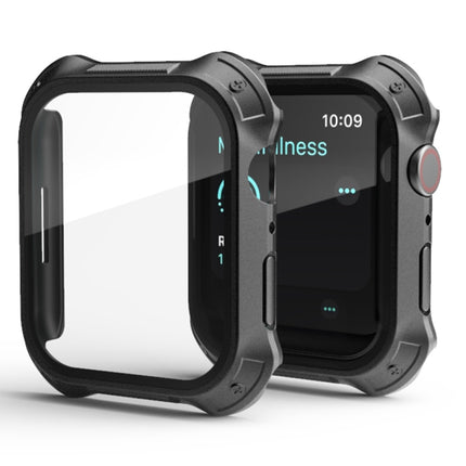 2 in 1 PC Frame + Screen Tempered Glass Film Protective Case For Apple Watch Series 9 / 8 / 7 41mm(Black)-garmade.com