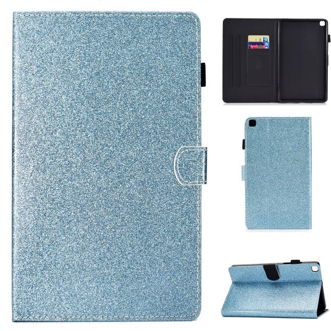 Glitter Left and Right Flat Leather Case with Pen Cover & Card Slot & Buckle Anti-skid Strip and Bracket(Blue)-garmade.com