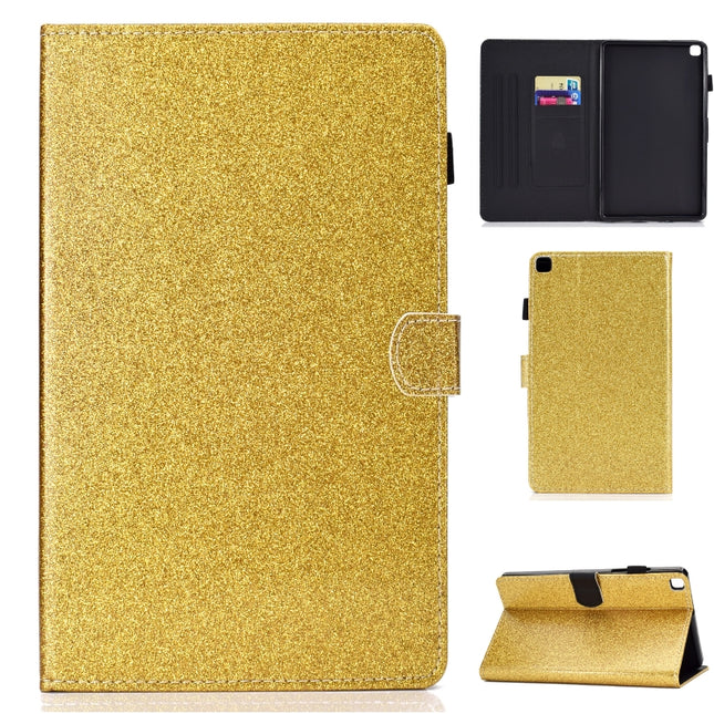 Glitter Left and Right Flat Leather Case with Pen Cover & Card Slot & Buckle Anti-skid Strip and Bracket(Golden)-garmade.com