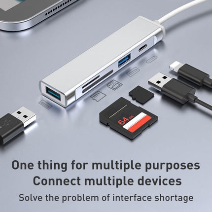 5 in 1 Type-C to SD / TF Card Slot + 3 USB Ports Multifunctional Docking Station HUB(Grey)-garmade.com