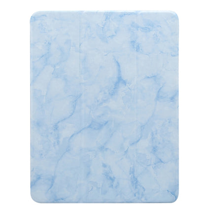For iPad Pro 11 inch 2020 / 2018 Three-fold Marble Texture Protective Tablet Case with Pen Slot & Sleep / Screen Suction Function(Blue)-garmade.com