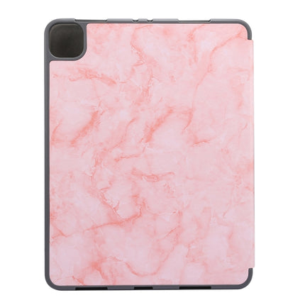 For iPad Pro 11 inch 2020 / 2018 Three-fold Marble Texture Protective Tablet Case with Pen Slot & Sleep / Screen Suction Function(Pink)-garmade.com