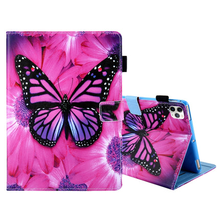 For iPad Pro 11 (2020) & (2018) Painted Pattern Tablet PC Protective Leather Case with Bracket & Card Slot & Photo Holder(Red Flower Pink Butterfly)-garmade.com