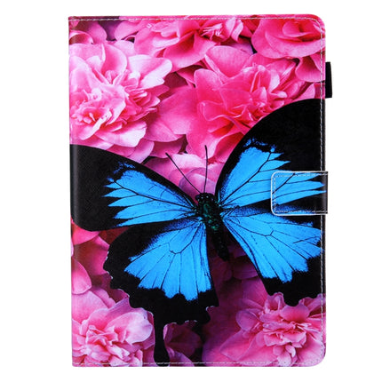 For iPad Pro 11 (2020) & (2018) Painted Pattern Tablet PC Protective Leather Case with Bracket & Card Slot & Photo Holder(Red Flower Blue Butterfly)-garmade.com