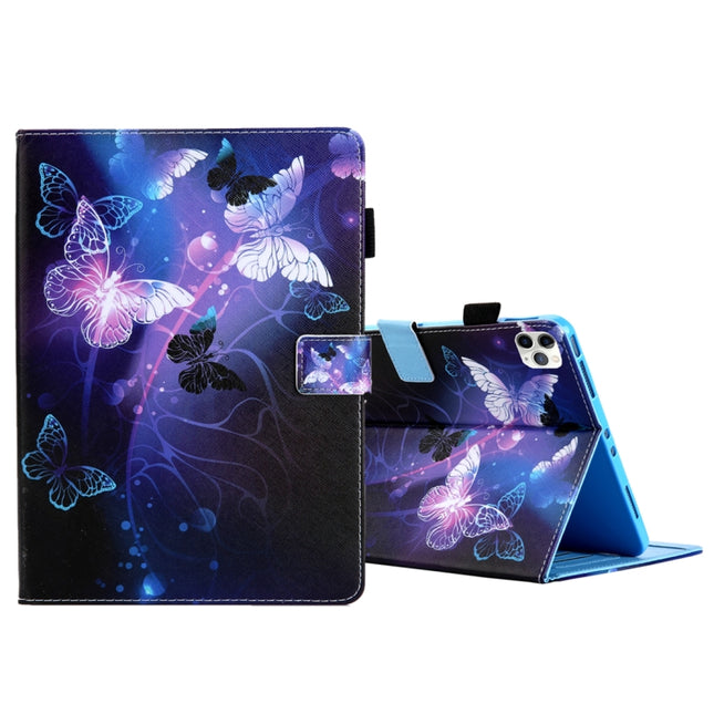 For iPad Pro 11 (2020) & (2018) Painted Pattern Tablet PC Protective Leather Case with Bracket & Card Slot & Photo Holder(Purple Butterfly)-garmade.com