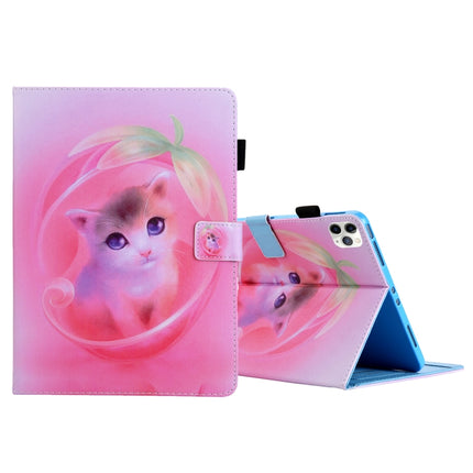 For iPad Pro 11 (2020) & (2018) Painted Pattern Tablet PC Protective Leather Case with Bracket & Card Slot & Photo Holder(Pink Background Cat)-garmade.com