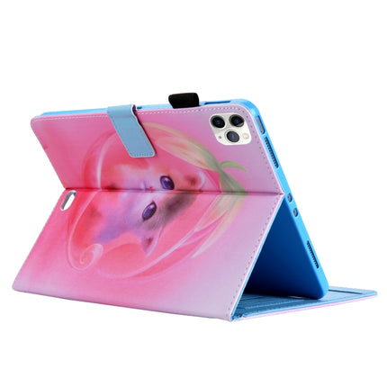 For iPad Pro 11 (2020) & (2018) Painted Pattern Tablet PC Protective Leather Case with Bracket & Card Slot & Photo Holder(Pink Background Cat)-garmade.com