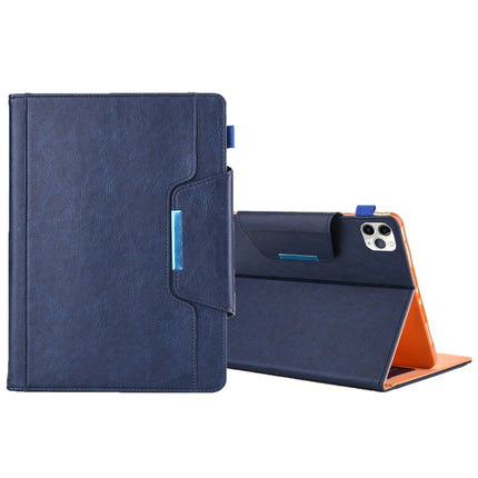 For iPad Pro 11 (2020) & (2018) Big Metal Button Business Tablet PC Protective Leather Case with Bracket & Card Slot & Photo Holder & Wallet(Blue)-garmade.com
