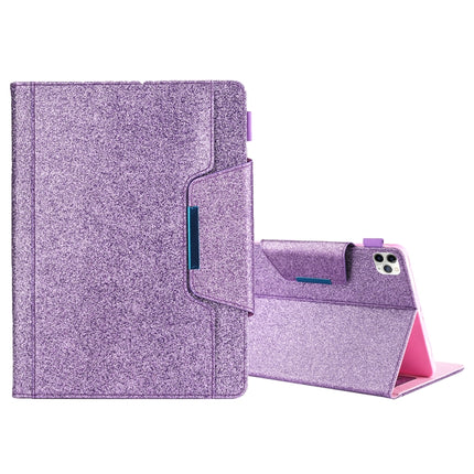 For iPad Pro 11 (2020) & (2018) Big Metal Button Business Tablet PC Protective Leather Case with Bracket & Card Slot & Photo Holder & Wallet(Purple)-garmade.com