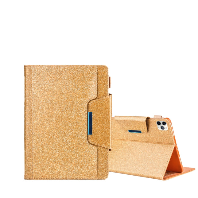 For iPad Pro 11 (2020) & (2018) Big Metal Button Business Tablet PC Protective Leather Case with Bracket & Card Slot & Photo Holder & Wallet(Gold)-garmade.com