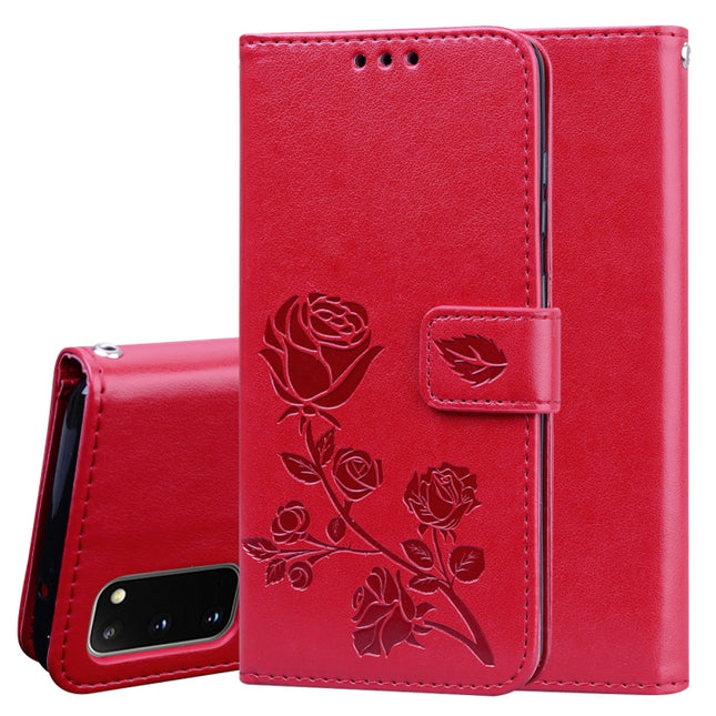 For Galaxy S20 Rose Embossed Horizontal Flip PU Leather Case with Holder & Card Slots & Wallet(Red)-garmade.com