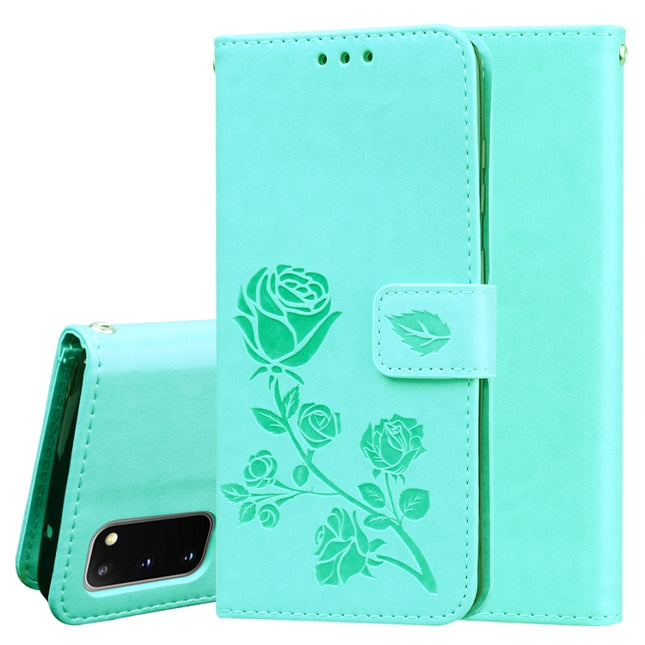 For Galaxy S20 Rose Embossed Horizontal Flip PU Leather Case with Holder & Card Slots & Wallet(Green)-garmade.com