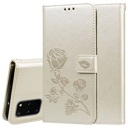 For Galaxy S20 Plus Rose Embossed Horizontal Flip PU Leather Case with Holder & Card Slots & Wallet(Gold)-garmade.com