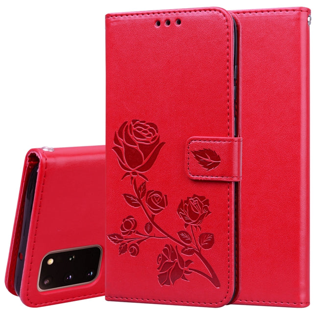 For Galaxy S20 Plus Rose Embossed Horizontal Flip PU Leather Case with Holder & Card Slots & Wallet(Red)-garmade.com