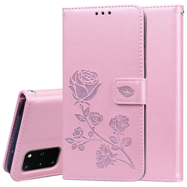For Galaxy S20 Plus Rose Embossed Horizontal Flip PU Leather Case with Holder & Card Slots & Wallet(Rose Gold)-garmade.com