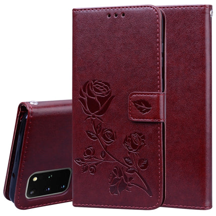 For Galaxy S20 Plus Rose Embossed Horizontal Flip PU Leather Case with Holder & Card Slots & Wallet(Brown)-garmade.com