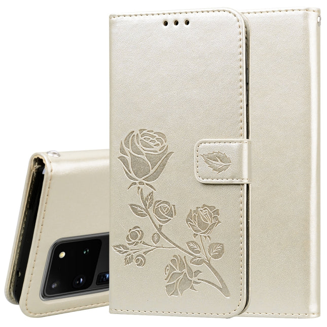 For Galaxy S20 Ultra Rose Embossed Horizontal Flip PU Leather Case with Holder & Card Slots & Wallet(Gold)-garmade.com