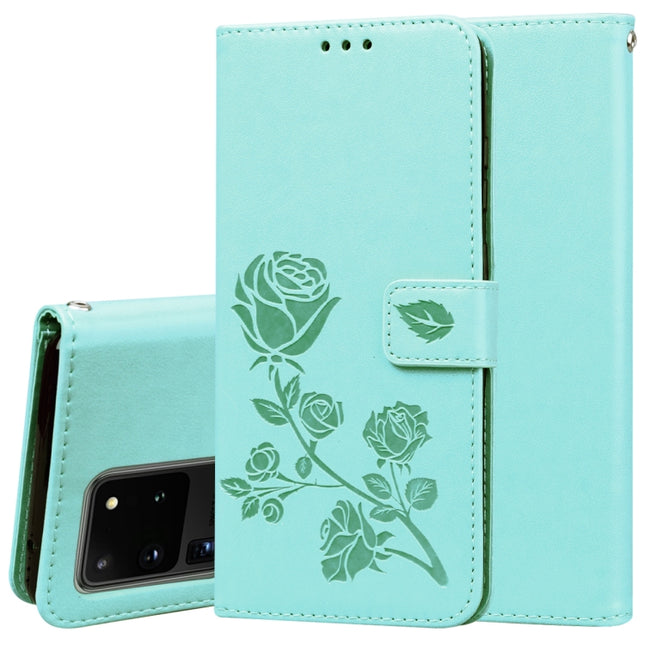 For Galaxy S20 Ultra Rose Embossed Horizontal Flip PU Leather Case with Holder & Card Slots & Wallet(Green)-garmade.com
