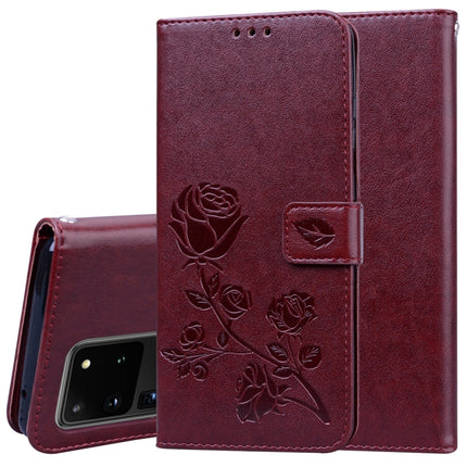 For Galaxy S20 Ultra Rose Embossed Horizontal Flip PU Leather Case with Holder & Card Slots & Wallet(Brown)-garmade.com